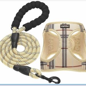 Dog Harness and Leash Set. Tan plaid. SZ Small and Medium. Brand New